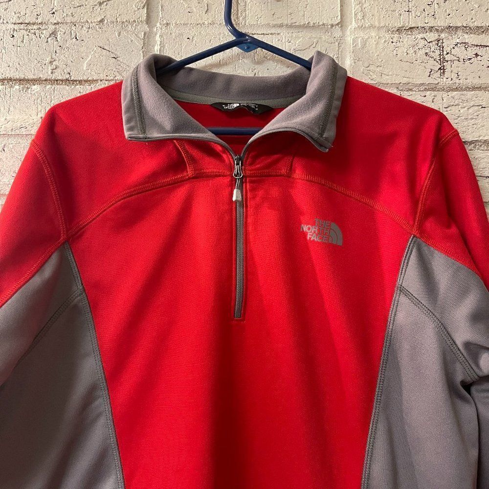 North Face Red Partial Zip Red Gray Pull Over - image 1